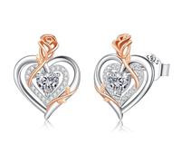 LAVUMO Pendientes Mujer Auténtica Plata de ley 925,Hypoallergenic Pendientes Rosa Corazón, Piedra de Nacimiento Joyas Mujer Regalos para Esposa Novia en Cumpleaños