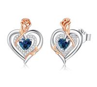 LAVUMO Pendientes Mujer Auténtica Plata de ley 925,Hypoallergenic Pendientes Rosa Corazón, Piedra de Nacimiento Joyas Mujer Regalos para Esposa Novia en Cumpleaños