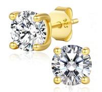 LAVUMO Pendientes Mujer Moissanita Plata 925 Chapado Oro 14 Quilates/Oro Blanco Pendientes Moissanita 0,3-2 Quilates Color VVS1 D Joyería Regalo Mujeres (Oro, 2 quilates (1 ct*2)-6,5 mm)