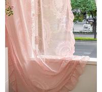 Lavyhuno Cortinas de encaje rosa de 243.8 cm de largo, juego de 2 paneles para dormitorio, sala de estar, bordado floral de rosas traslúcidas, tratamiento de ventana Shabby Chic, par de cortinas