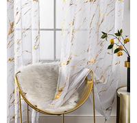 Lavyhuno Cortinas traslúcidas de mármol Blanco Dorado para Dormitorio, Sala de Estar, Dorado metálico de 84 Pulgadas de Largo, Bolsillo para cortinero, Purpurina Brillante para decoración de