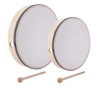 Lawei 2 Piezas Pandereta y Tambor de Madera con Baquetas - Tambor de Recolección con Sonido Suave de Mar - Instrumentos Musicales de 25,5 cm y 20,3 cm