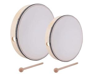 Lawei 2 Piezas Pandereta y Tambor de Madera con Baquetas - Tambor de Recolección con Sonido Suave de Mar - Instrumentos Musicales de 25,5 cm y 20,3 cm