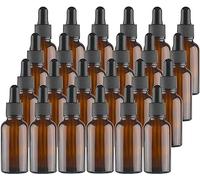 Lawei 30 botellas de vidrio ámbar de 20 ml con cuentagotas de vidrio, pipetas cuentagotas pequeñas botellas de vidrio de muestra recargables para aceites esenciales, perfumes, laboratorio de química
