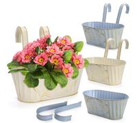 Lawei 4 macetas colgantes de metal de hierro para plantas, macetas de metal vintage, barandilla para balcón, jardín, macetas colgantes con gancho desmontable