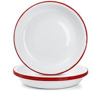 Lawei Juego de 4 platos de cena esmaltados, plato redondo de 10 pulgadas con borde rojo, cuencos de pasta de ensalada retro esmaltados para cena, al aire libre, picnic, barbacoa, mantequilla