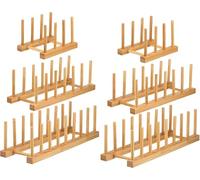 Lawei Juego de 6 escurreplatos de bambú - 3/6/8 ranuras de madera, soporte para tapa de olla, estante de secado de platos para platos, cuencos, tazas, tabla de cortar