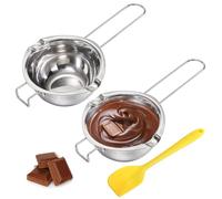 Lawei Paquete de 2 calderas dobles universales de acero inoxidable, herramientas de horneado, olla de fusión para mantequilla, chocolate, queso, caramelo, bono 1 raspador de plástico