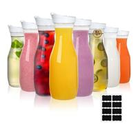 Lawei Paquete de 8 jarras de agua de plástico de 34 onzas, jarra transparente de 1 litro para bebidas con tapa abatible, jarra de cuello estrecho para jugo, agua, té helado, leche, limonada y barra de