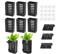 Lawei Paquete de 8 soportes colgantes para plantas de acuario, macetas acuáticas de plástico con 48 ganchos y 16 ventosas, macetas acuáticas para decoración de acuarios, accesorios de pecera, plantas