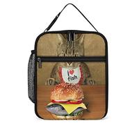Lawenp Big Hungry Cat Lunch Box Reutilizable Lunch Bag para Hombres Mujeres Trabajo Aislado Small Delicious Fish Burger Lunchbox para Unisex Adulto Trabajo Picnic