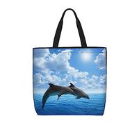 Lawenp Bolsa de mano grande Dos delfines Bolsa de compras grande para ir de compras Trabajo Playa