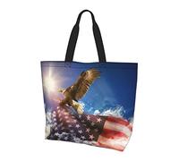 Lawenp Bolso de mano con bandera americana de girasol con asas, bolso de mano reutilizable para mujeres, maestra, madre, como regalos, lavable