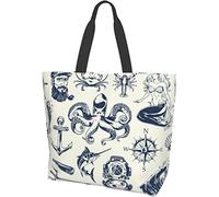 Lawenp Bolso de mano de gaviota con faro de playa de verano, bolsos de hombro informales grandes para mujer, bolsas de comestibles reutilizables para el trabajo, compras, viajes, playa