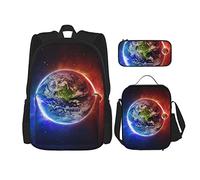 Lawenp Conjunto de mochila escolar Space Planet Earth de tres bolsas de almuerzo cruzadas Conjunto de bolsa de lápiz Mochila escolar para niños y niñas