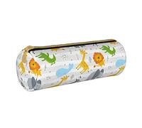Lawenp Estuche cilíndrico de Cuero para lápices, Bonito diseño de Animales Divertidos, Bolsa de Almacenamiento portátil para lápices, Caja de papelería, Organizador de Almacenamiento