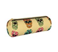 Lawenp Estuche cilíndrico de Cuero para lápices con diseño de Calavera, Bolsa de papelería portátil para Oficina, Organizador de Almacenamiento para bolígrafos