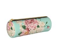 Lawenp Estuche cilíndrico de Cuero para lápices, Estuche para lápices con patrón de Flores Rosas, Estuche portátil para lápices para la Escuela universitaria
