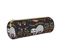 Lawenp Estuche cilíndrico de Cuero para lápices Follow Dreams Sloth Pattern, Bolsa de papelería de Oficina Duradera, Bolsa para bolígrafos, Suministros Escolares