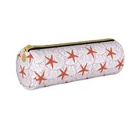 Lawenp Estuche cilíndrico de Cuero para lápices Ocean Starfish Seashell Pattern Estuche para lápices Estuche para lápices portátil para la Escuela universitaria