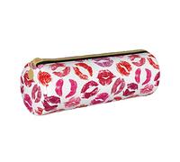 Lawenp Estuche cilíndrico de Cuero para lápices, patrón de Besos de lápiz Labial, Bolsa de Almacenamiento Duradera para lápices, Caja de papelería, Organizador de Almacenamiento