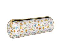 Lawenp Estuche cilíndrico de Cuero para lápices, patrón de Flores de Dibujos Animados, Bolsa de Almacenamiento Duradera para lápices, Bolsa para bolígrafos, Suministros Escolares
