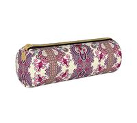Lawenp Estuche cilíndrico de Cuero para lápices, patrón de Flores Tradicional, Bolsa de Almacenamiento Duradera para lápices, Organizador de Almacenamiento para bolígrafos