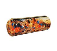 Lawenp Estuche cilíndrico de Cuero para lápices, patrón de Tinte Abstracto Naranja, Bolsa de Almacenamiento Duradera para lápices, Bolsa para bolígrafos, Suministros Escolares