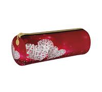 Lawenp Estuche de lápices cilíndrico de Cuero Estuche de lápices con patrón de corazón de Amor Rojo Estuche portátil para lápices para la Escuela universitaria