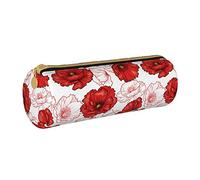 Lawenp Estuche de lápices cilíndrico de Cuero Estuche de lápices con patrón de Flores Rojas Estuche portátil para lápices para la Escuela universitaria