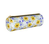 Lawenp Estuche de lápices cilíndrico de Cuero Estuche de lápices con patrón de Girasol de Flores Estuche portátil para lápices para la Escuela universitaria
