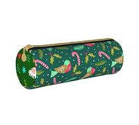 Lawenp Estuche de lápices cilíndrico de Cuero Estuche de lápices con patrón de Navidad Estuche portátil para lápices para la Escuela universitaria