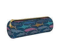 Lawenp Estuche de lápices cilíndrico de Cuero Estuche de lápices con patrón de Peces Marinos Bolsa de Almacenamiento de papelería portátil para la Escuela universitaria