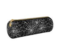 Lawenp Estuche de lápices cilíndrico de Cuero Estuche de lápices con patrón de telaraña Negra Estuche portátil para lápices para la Escuela universitaria