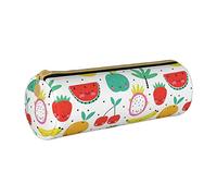 Lawenp Estuche de lápices cilíndrico de Cuero Happy Fruits Summer Prints Pattern Durable Office Stationery Pouch Pen Bag Organizador de Almacenamiento
