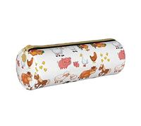 Lawenp Estuche de lápices cilíndrico de Cuero Patrón de Animales de Granja Estuche de papelería de Oficina portátil Estuche para bolígrafos Útiles Escolares