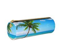 Lawenp Estuche de lápices cilíndrico de Cuero Patrón de Palmera de Playa Bolsa de Almacenamiento de lápices portátil Estuche de lápices Organizador de Almacenamiento