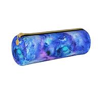 Lawenp Estuche de lápices cilíndrico de Cuero, patrón de Tinte de Corbata Azul Acuarela, Bolsa de papelería de Oficina portátil, Estuche para bolígrafos, Suministros Escolares