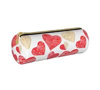 Lawenp Estuche de lápices cilíndrico de Cuero Rojo Dorado Acuarela Corazones patrón de Amor Bolsa de Almacenamiento de lápices portátil Organizador de Almacenamiento