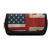 Lawenp Estuche para lápices Retro American and The Union Jack con Bandera, Bolsa para bolígrafo con Doble Cremallera, portalápices de Gran Capacidad, Bolsa de papelería para el hogar y la Oficina