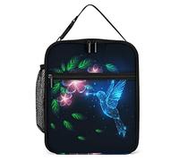 Lawenp Fiambrera aislada Brillo Colibrí Flores rosadas Bolsa pequeña para el almuerzo Hojas verdes de primavera Contenedor térmico reutilizable para comida para el trabajo Viajes Picnic