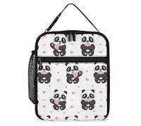 Lawenp Fiambrera aislada Cute Cartoon Pandas Small Lunch Cooler Bag Pink Hearts Pattern Reutilizable Thermal Meal Container Tote para trabajo Viajes Picnic
