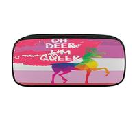 Lawenp Oh Deer I Am Queer Gay LGBT Estuches para lápices Estuche para bolígrafos de Cuero PU Bolsa organizadora de cosméticos portátil
