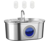 Lawfery Fuente de agua automática de acero inoxidable para gatos, fuente de agua para mascotas, 3 filtros de carbono de repuesto, bomba silenciosa, adecuada para gatos, perros y hogares con múltiples