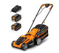 LawnMaster CLMF2434G Cortacésped con Batería 24V MAX 2x4.0Ah, 34cm hasta 300m², Altura de Corte 6 Niveles 20-70 mm, Bolsa de Recogida de 32L