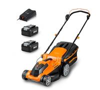 LawnMaster Cortacésped batería 24V 37cm, Motor iPower, 300m² | Incl. 2 baterías 4Ah & cargador, 6 alturas 22-72mm, función mulching, cesta 40L, manillar ergonómico.