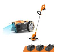 Lawnmaster OcuMow®16 Robot cortacésped sin Cable perimetral y cortabordes à bateria, Corta de 200 a 300 m² de césped con 2 baterias Completamente cargadas Evitaciόn obstáculos, bajo Nivel de Ruido