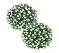 Lawnoval 2 bolas de flores artificiales de 25 cm, esferas topiarias colgantes de boj sintético para adorno de jardín al aire libre y uso decorativo del hogar en interiores (rosa blanca)