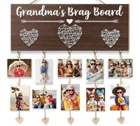 Lawnoval Charming Grandma's Brag Board - Marco de fotos de madera con capacidad para 30 fotos, construcción rústica de MDF con acabado marrón, para decoración de pared de sala de estar o dormitorio