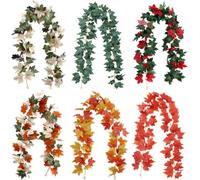 Lawnoval Guirnalda de hojas de arce de Acción de Gracias, vid colgante artificial de 5.7 pies con hojas de seda, para chimenea, chimenea, ventana, fiesta de Halloween, decoración del hogar (E)